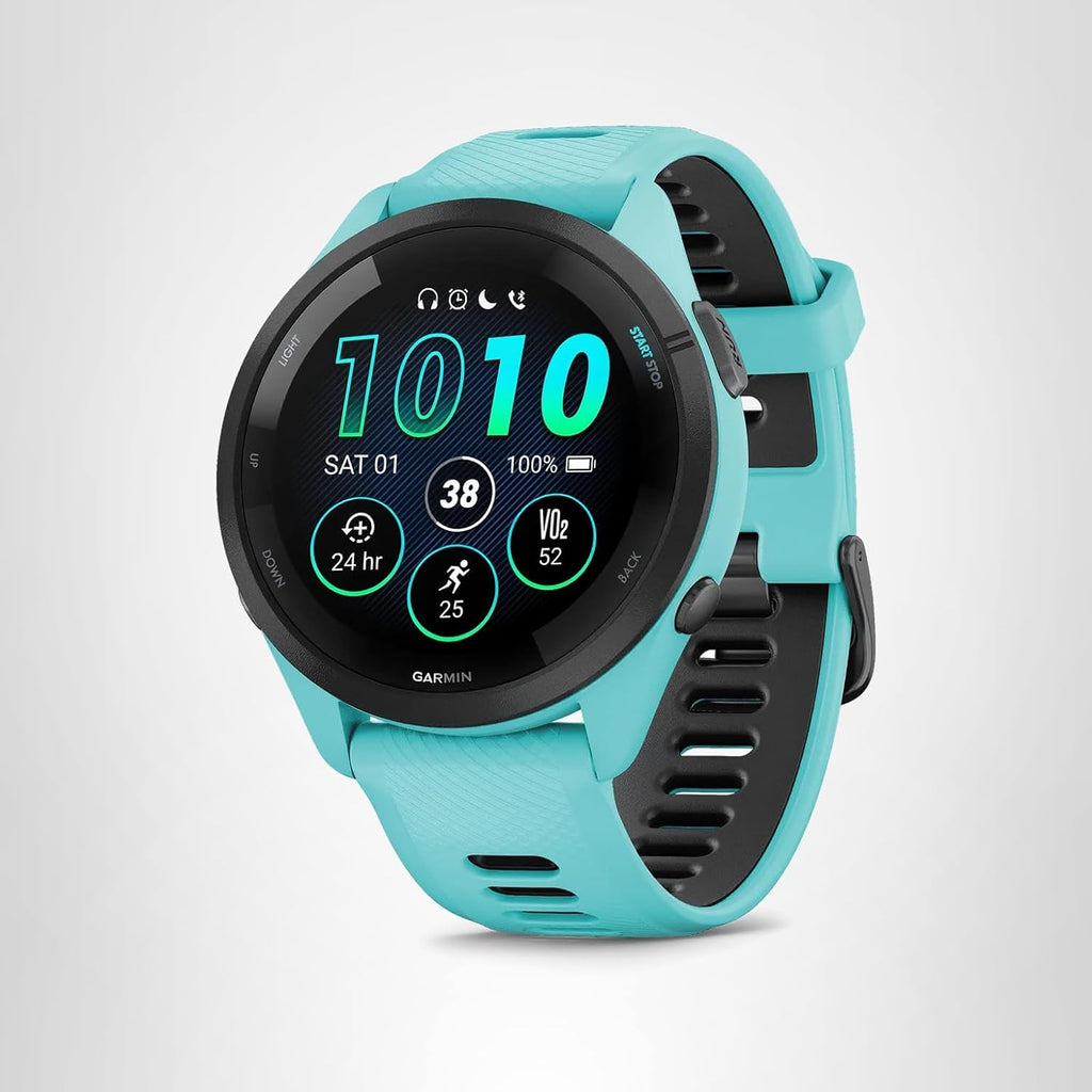 Garmin Forerunner 265 Running Smartwatch, Colorful AMOLED Display, Training Metrics and Recovery Insights, Aqua and Black
