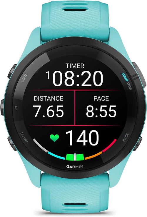 Garmin Forerunner 265 Running Smartwatch, Colorful AMOLED Display, Training Metrics and Recovery Insights, Aqua and Black