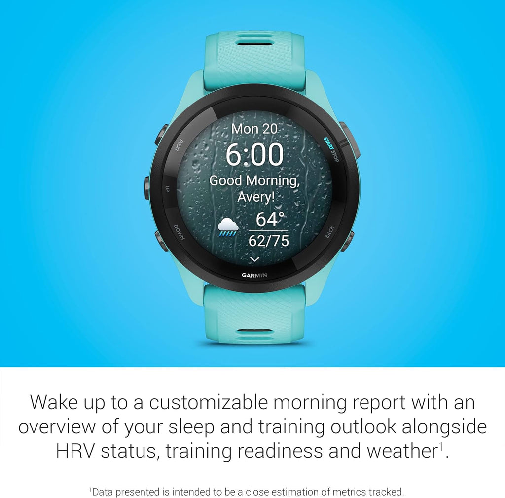 Garmin Forerunner 265 Running Smartwatch, Colorful AMOLED Display, Training Metrics and Recovery Insights, Aqua and Black