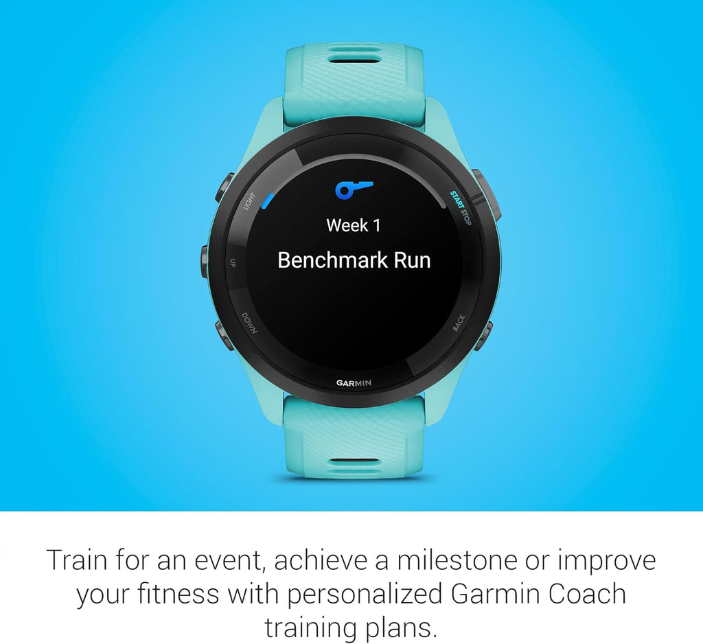Garmin Forerunner 265 Running Smartwatch, Colorful AMOLED Display, Training Metrics and Recovery Insights, Aqua and Black